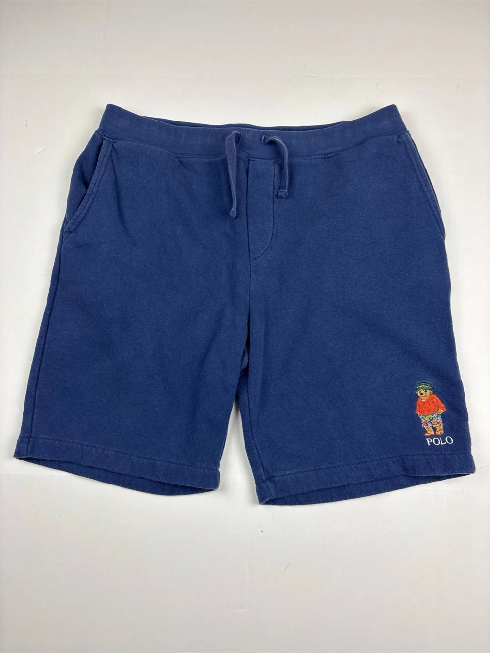 Polo Ralph Lauren Men Large Sweatshorts Blue Bear Embroidered Elastic Waist